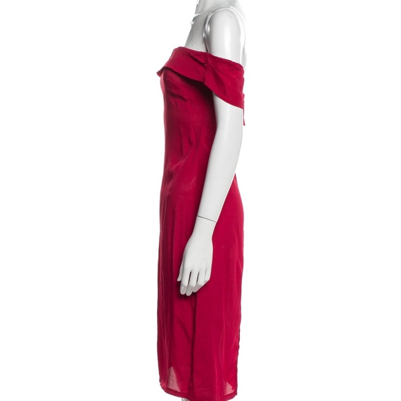 Reformation carrera off the shoulder red pink sheath midi dress with slit - Picture 4 of 4